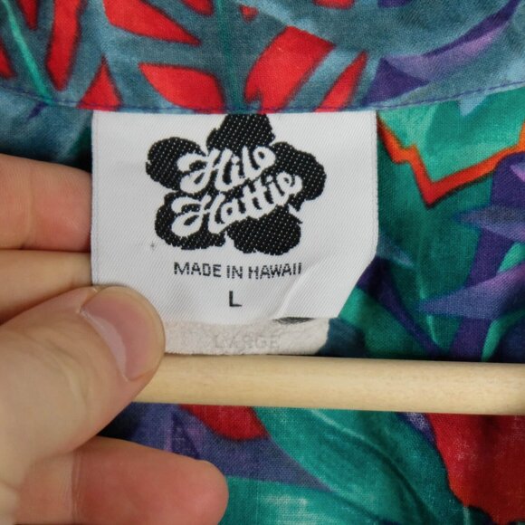 Hilo Hattie Shirt Mens Large Red Blue Floral Tropical Camp Hawaiian Cotton - Picture 7 of 8